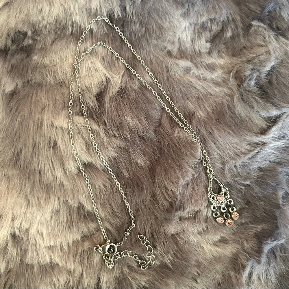 Handcrafted repurpose pink stone chandelier pendant on chain necklace